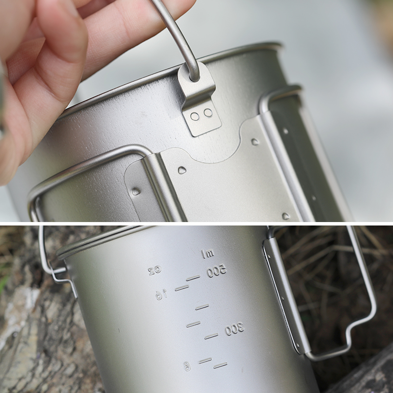 户外纯钛水杯组合喝n水杯金属茶杯喝茶咖啡杯折叠把手便携旅行