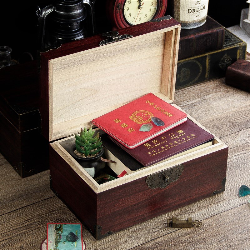 香樟木带锁小木箱实o木樟木箱木质木制收藏收纳整理证件储物箱复