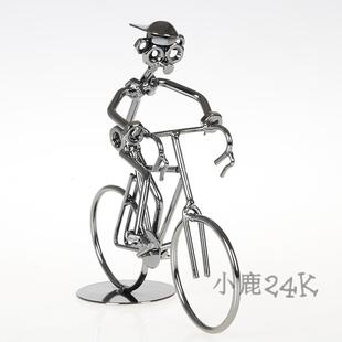 时尚 饰品铁艺人物工艺 金属单车模型骑自行车铁人摆件浪H漫家居装