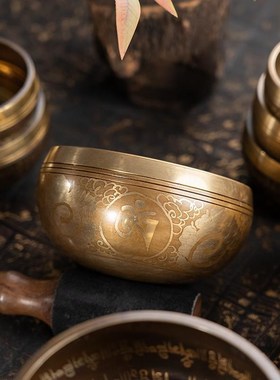 尼泊尔手工铸g造碗音钵冥想静心瑜伽头疗音疗佛音黄铜六字真言颂