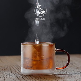 B潮流耐高温早餐杯蓝色水杯咖啡 如兰雨茗双层玻璃马克杯创意个性