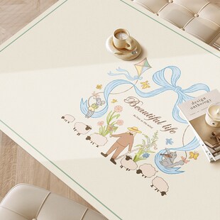 法式 海蒂小清新皮革餐桌垫防水防油氛围感桌台布S高级感桌面保护