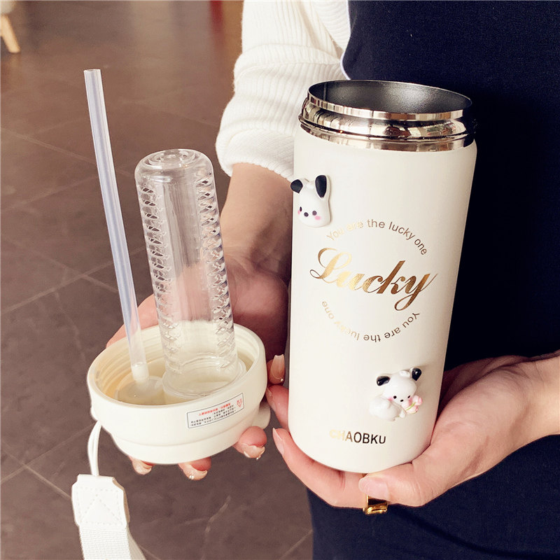 316保温杯女生高m颜值茶水分离水杯男士便携咖啡杯带吸管随行杯子