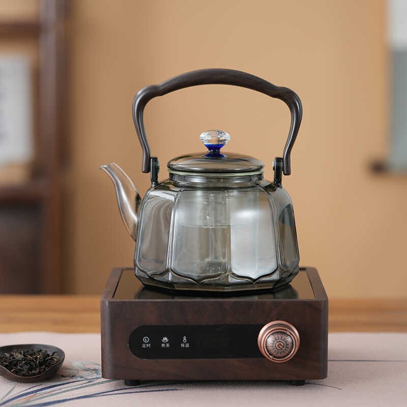 新款电陶炉e大功率煮茶器胡桃木外壳耐高温玻璃蒸煮茶壶茶具套装
