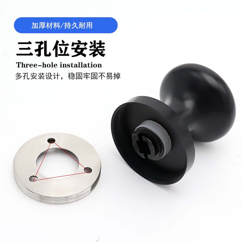 锌合金隐形门把手圆形单面锁黑色拉手带锁M球形背景墙木门暗门把
