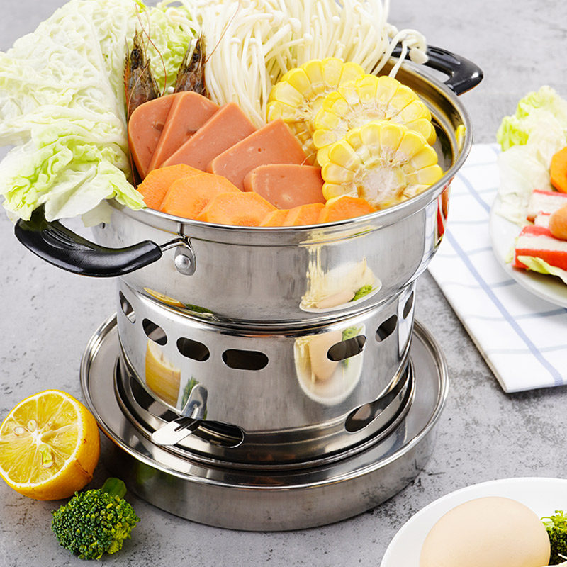 不锈钢加厚酒精炉小m火锅液体固体户外家用学生宿舍一人一锅酒精