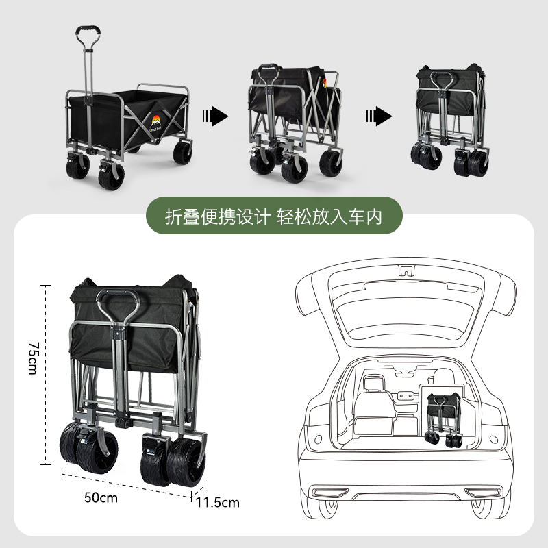 出色鸟户外推车可折叠桌子帐篷营地车野餐车野营露营手.推车小拉