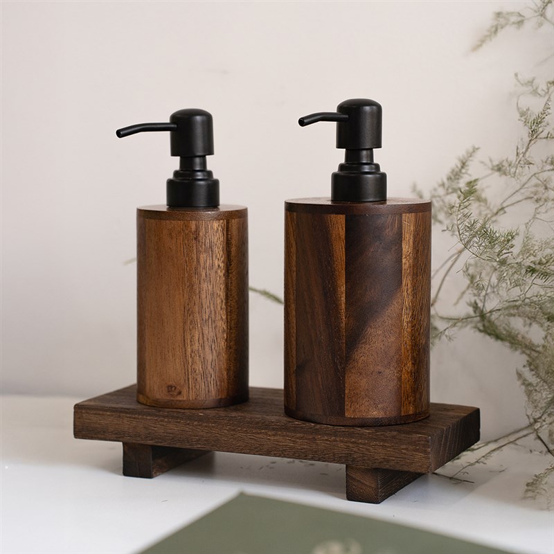 胡桃木按压式乳液分装瓶木制高级沐浴露洗L发水洗手液乳液面霜空