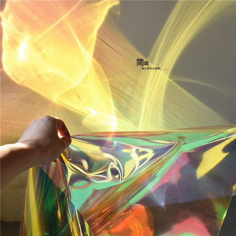 金色透明镭射膜幻彩tpu荧光服防水皮革I婚庆装饰拍照道具设计布料