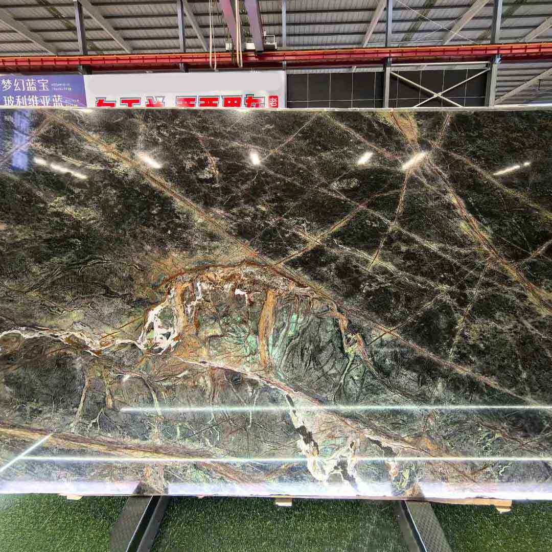 热带雨林绿大理石全屋背景墙台面 天然大理石石材奢石加工
