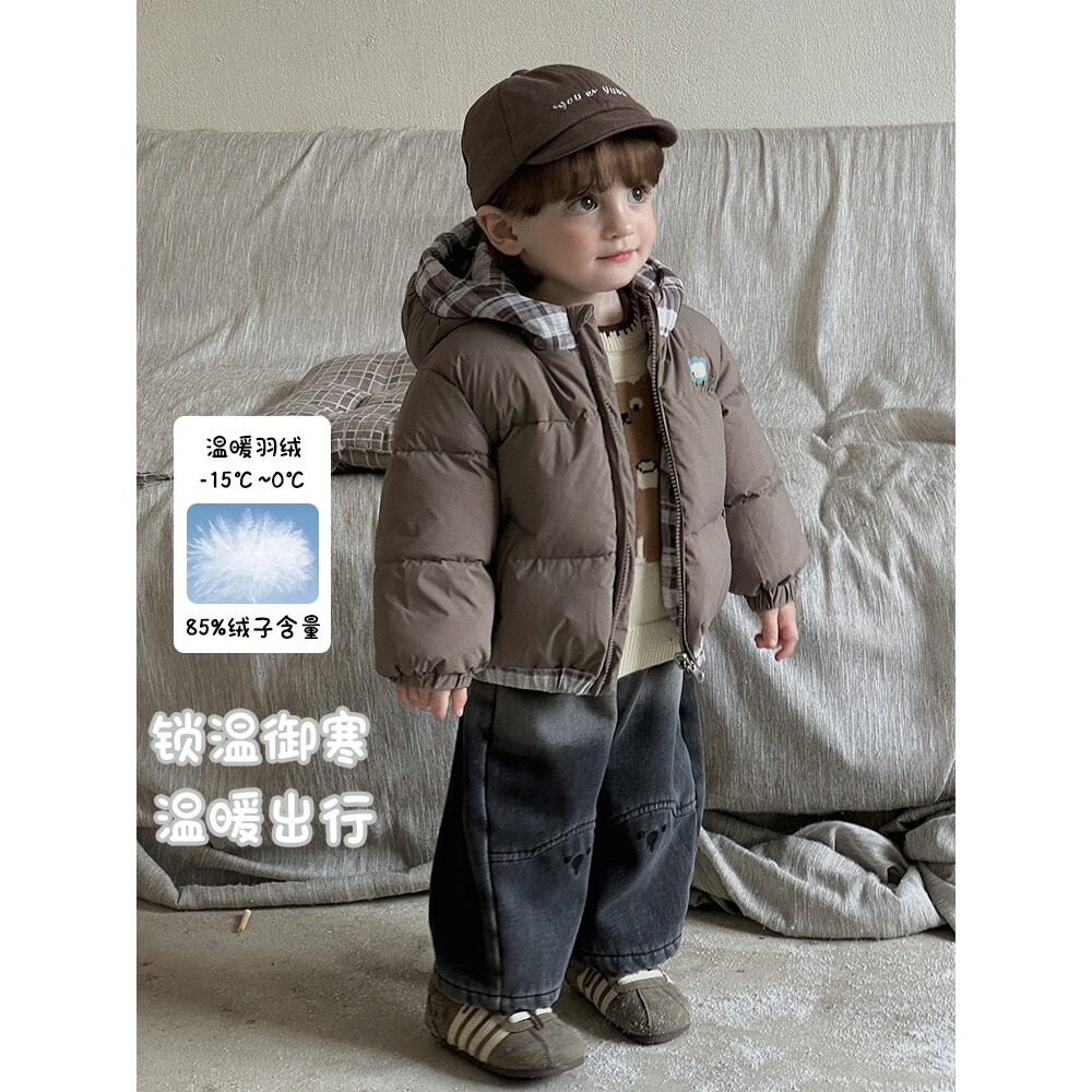 品牌折扣婴幼童两面穿90羽绒服a类冬季男宝宝连帽外套加厚保暖