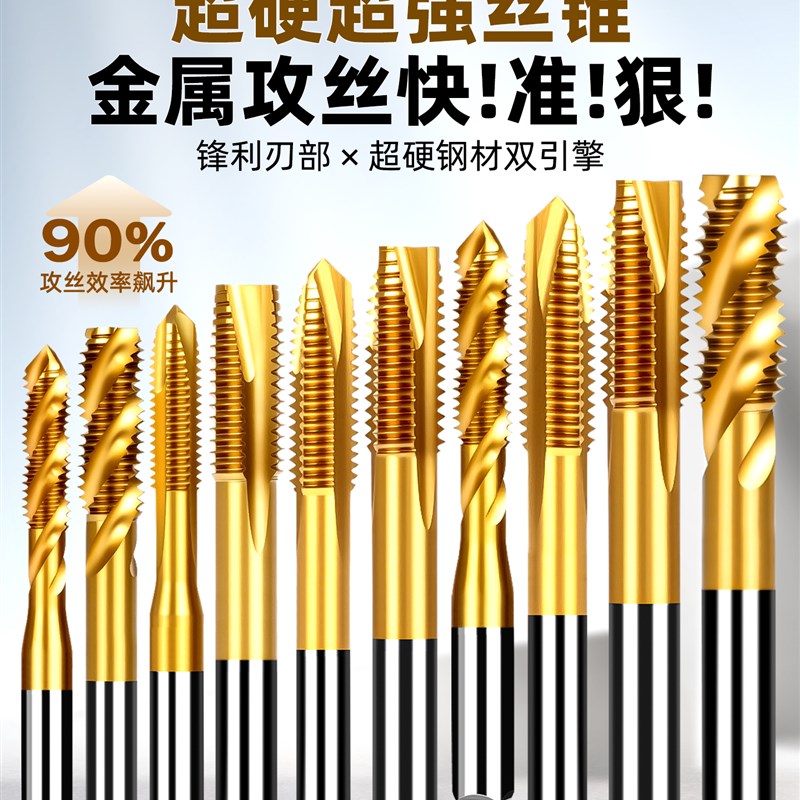 镀钛螺旋头直槽螺纹攻丝钻D头含钴不锈钢M4M6M8
