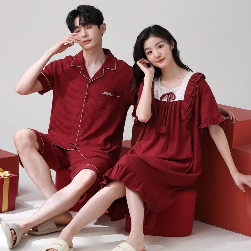 速发睡裙情侣夏款吊带红色性感纯棉睡衣结婚本命年新婚夏季睡衣套