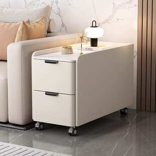 轻奢岩板夹缝小边几客厅沙发侧边柜可移动30宽网红实木皮质储物柜