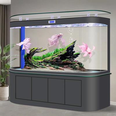 2025新款智能家用一体成型玻璃鱼缸带柜子客厅大型底滤生态水族箱