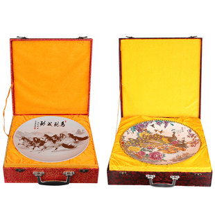 景德镇陶瓷花瓶锦盒挂盘装饰盘定制大小礼品盒看盘摆件高档包装盒