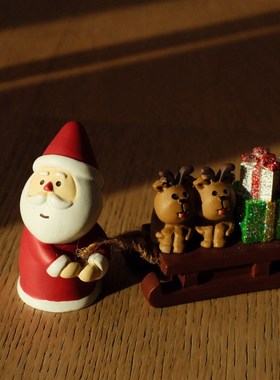 迷你圣诞老人拉雪橇麋鹿造景氛围可爱桌面公仔圣诞节装饰摆件礼物