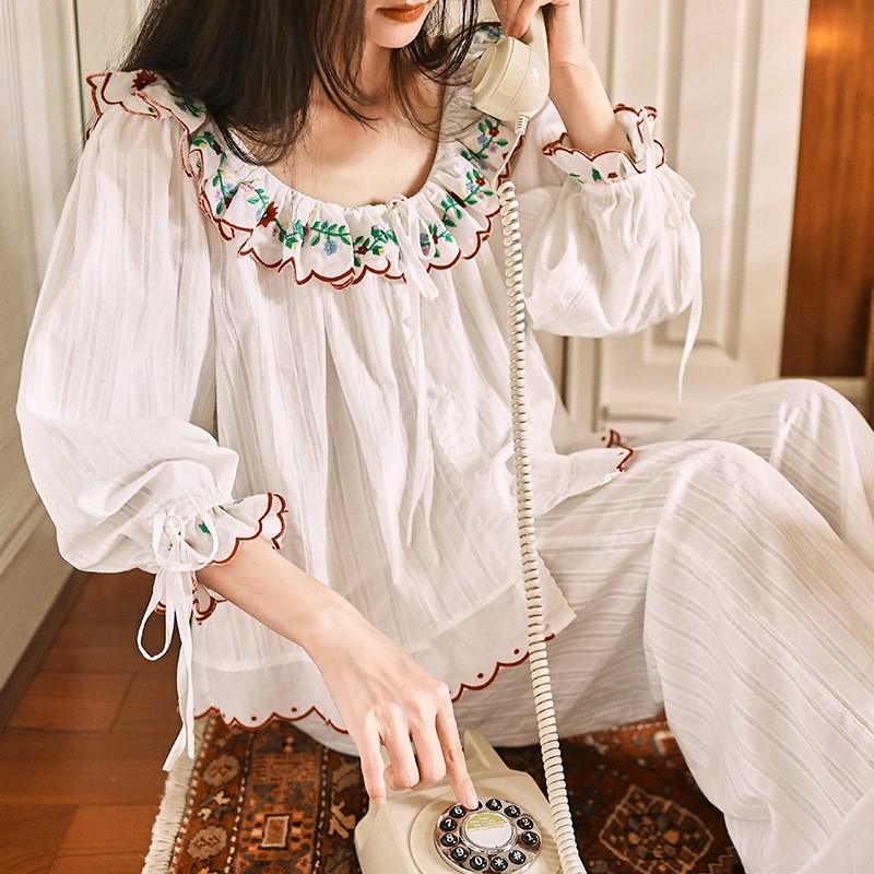 睡衣女款2024新款春秋高级感纯棉长袖套装宫廷甜美公主风家居服女