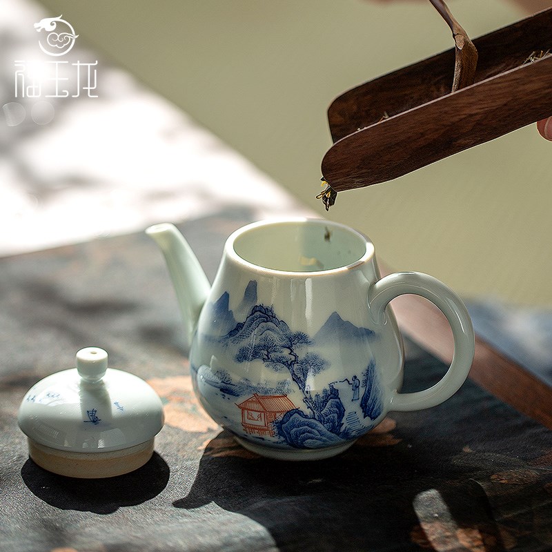 福玉龙景德镇陶瓷茶壶泡茶家用复古青花手绘小茶壶茶杯功夫茶茶具