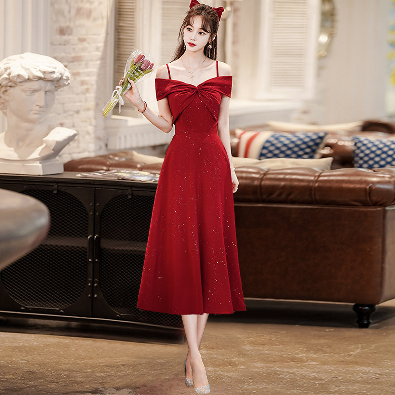 小个子惊艳长裙年会日常长裙质感敬酒服 订婚回门便装晚礼服裙女