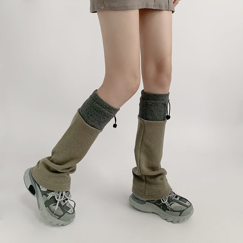 夜间教习室袜套女款春秋拼接堆堆袜子拼色小腿袜黑灰中筒袜jk腿套