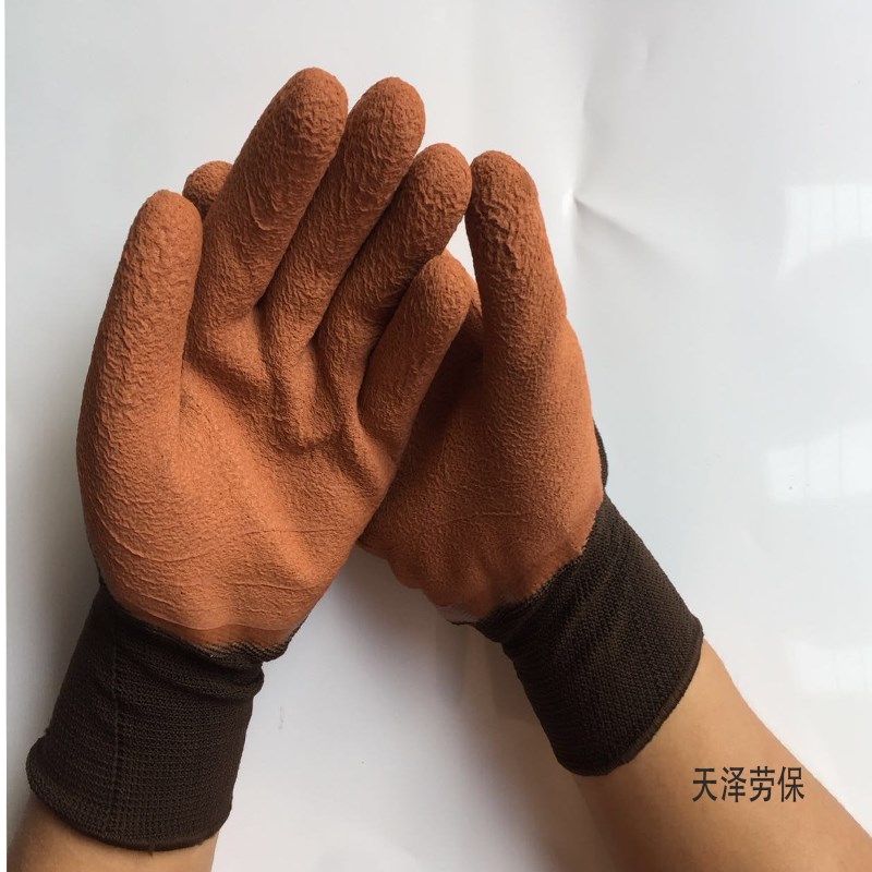 包邮前程吉星F518乳胶发泡王皱纹耐磨防滑劳保手套 尼龙 浸胶手套