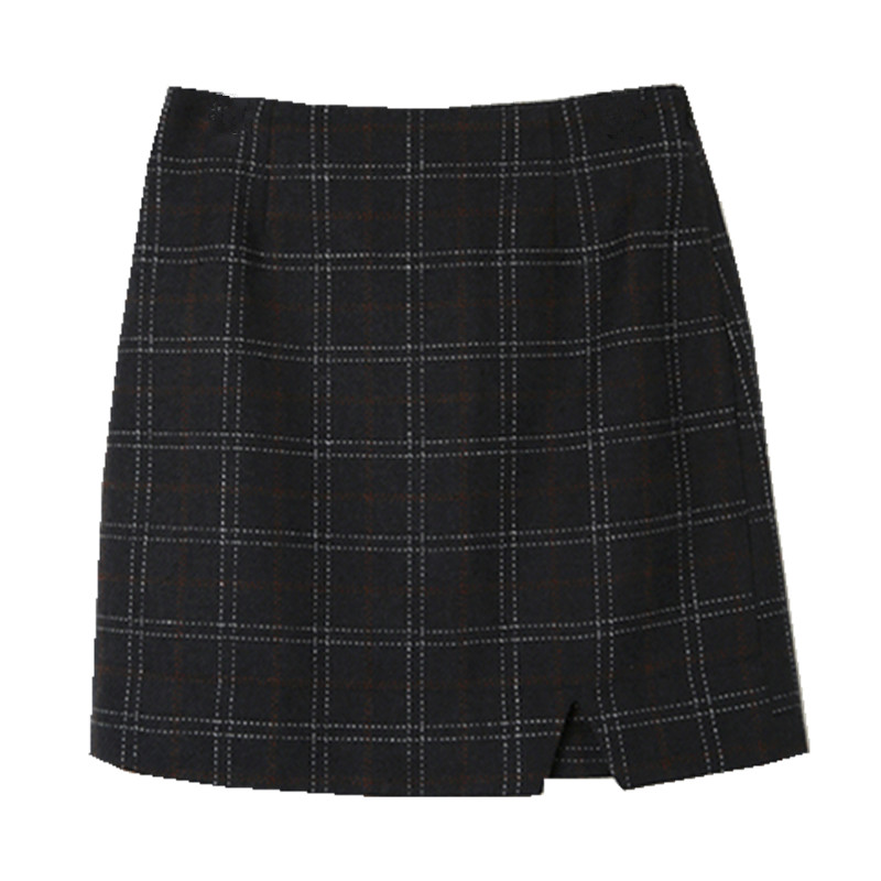 胖mm2021毛呢裙子女秋半身裙大码200斤简约开叉格子短裙一步裙冬