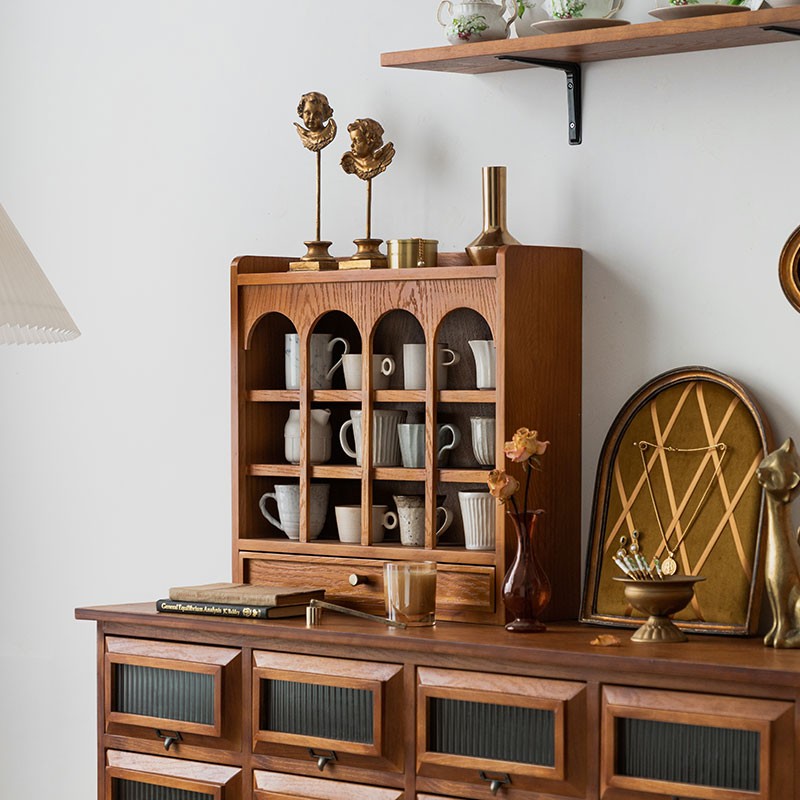 润家家居木质格子架马克杯桌面杯架日式置物架北欧水杯收纳多宝格