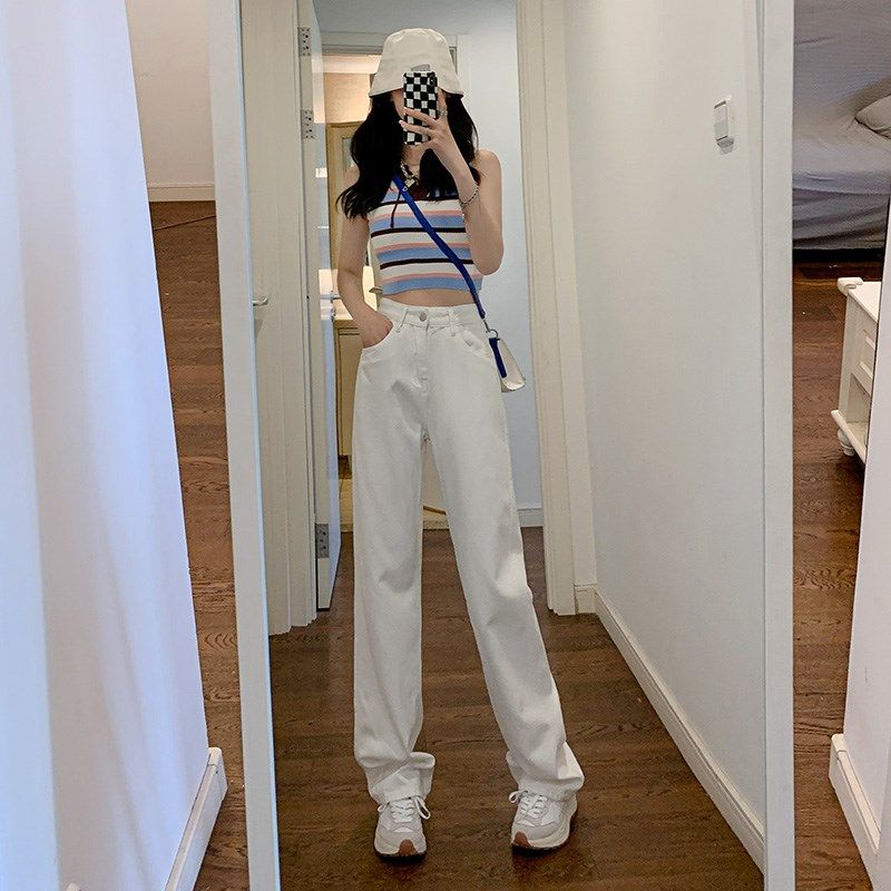 145小个子牛仔裤九分白色高腰休闲裤155cm显高xxs女装阔腿直筒裤