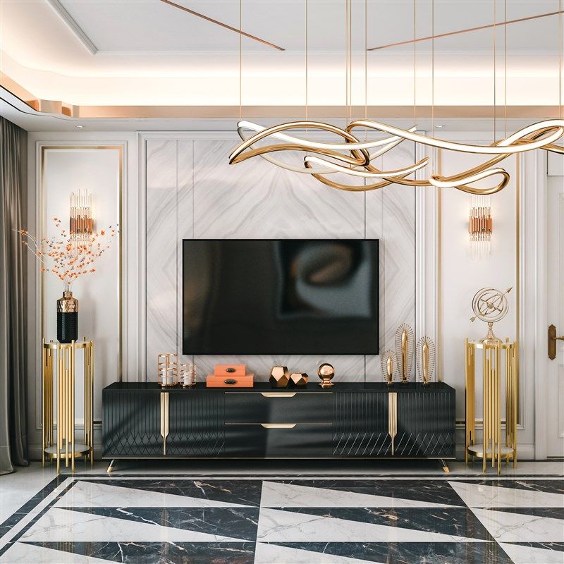 轻奢客厅落地摆件装饰架电视柜旁边置物架大型北欧沙发大理石花架