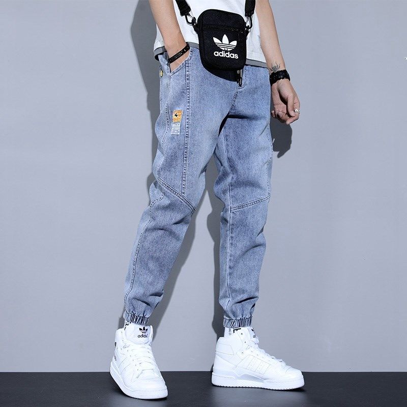 浅色牛仔裤男士2024年新款夏季小脚弹力抽绳束脚工装九分裤男宽松,男装,牛仔裤,淘宝优惠券,粉丝福利购,淘宝优惠卷