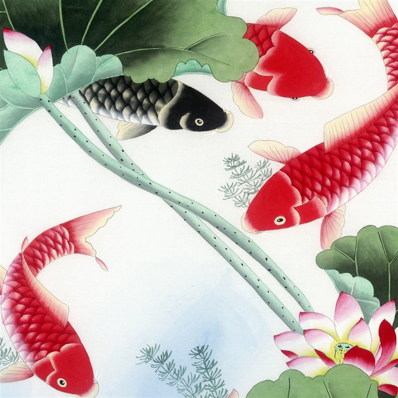 国画 九鱼图 连年有余 花鸟画 字画 艺术微喷装饰画书画