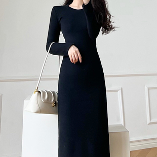 连衣裙女秋冬款女士包臀过膝t恤裙修身显瘦内搭加绒加厚打底长裙