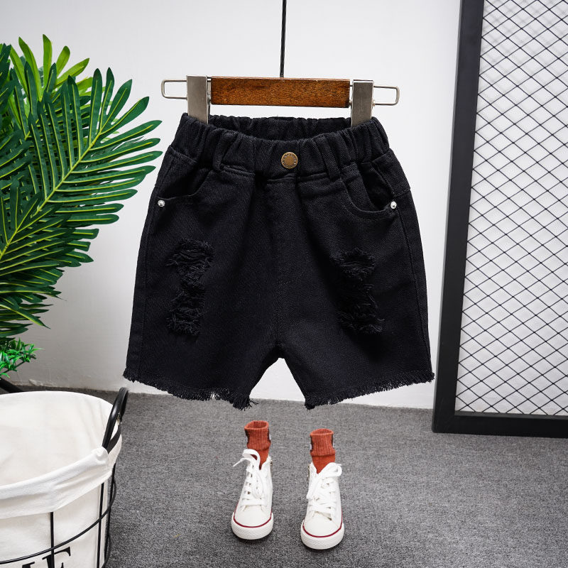 儿童夏季短裤2021夏装新款男童个性破洞休闲裤宝宝黑白色超短马裤,童装/婴儿装/亲子装,裤子,淘宝优惠券,粉丝福利购,淘宝优惠卷