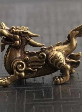 纯黄铜貔貅招财摆件一对家庭客厅财位麒麟家居聚财办公室茶宠