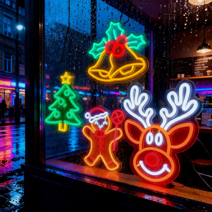 圣诞节霓虹灯发光LED挂件派对氛围圣诞树麋鹿铃铛创意墙壁装饰灯