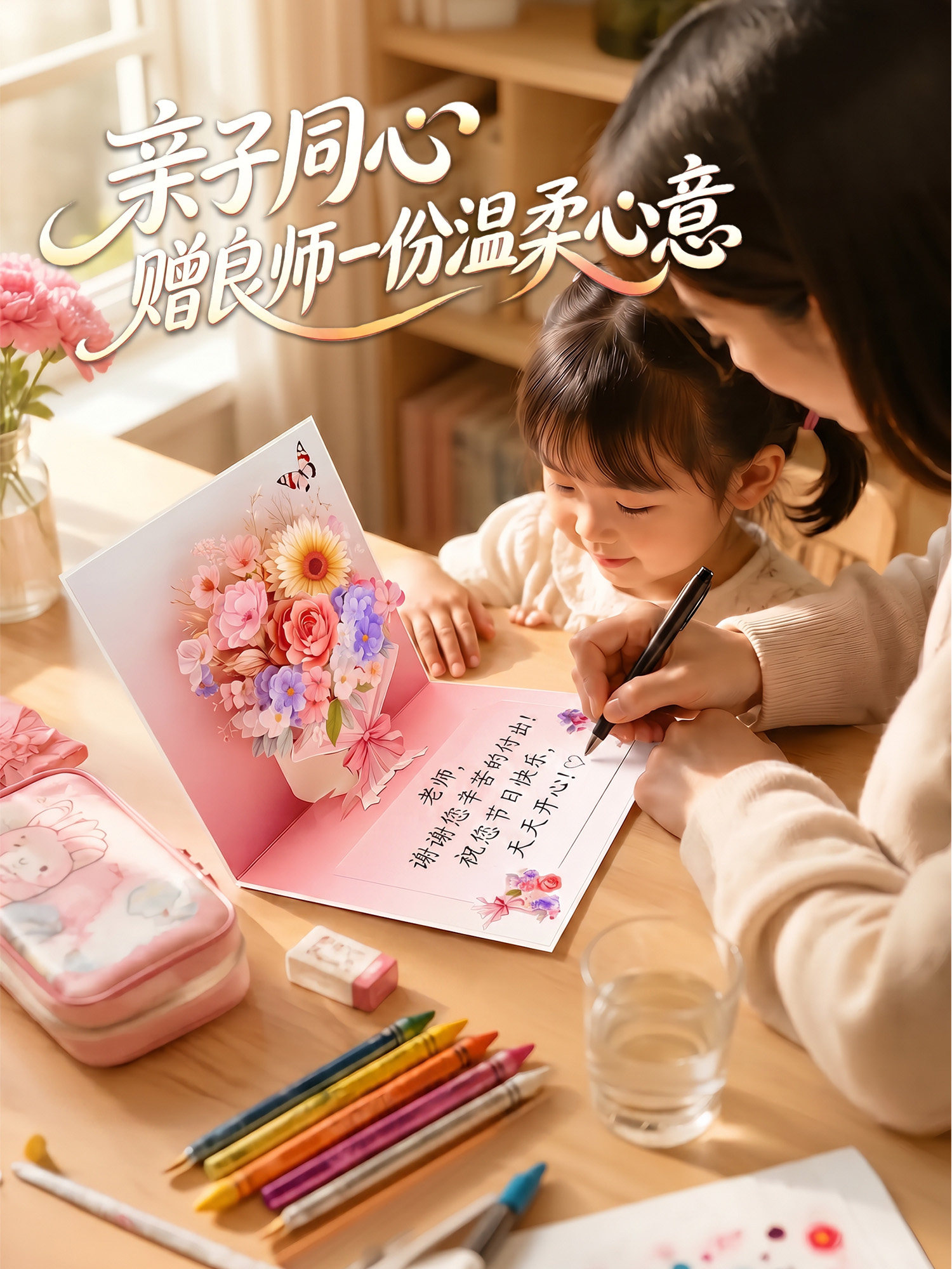 教师节送老师礼物精美3d立体花束贺卡感谢恩师手写祝福小卡片信封