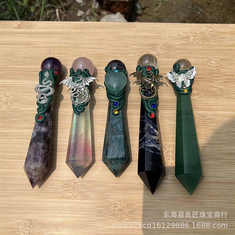 天然水晶魔法权杖工艺品手工制作扩香矿石魔法棒家居装饰摆件