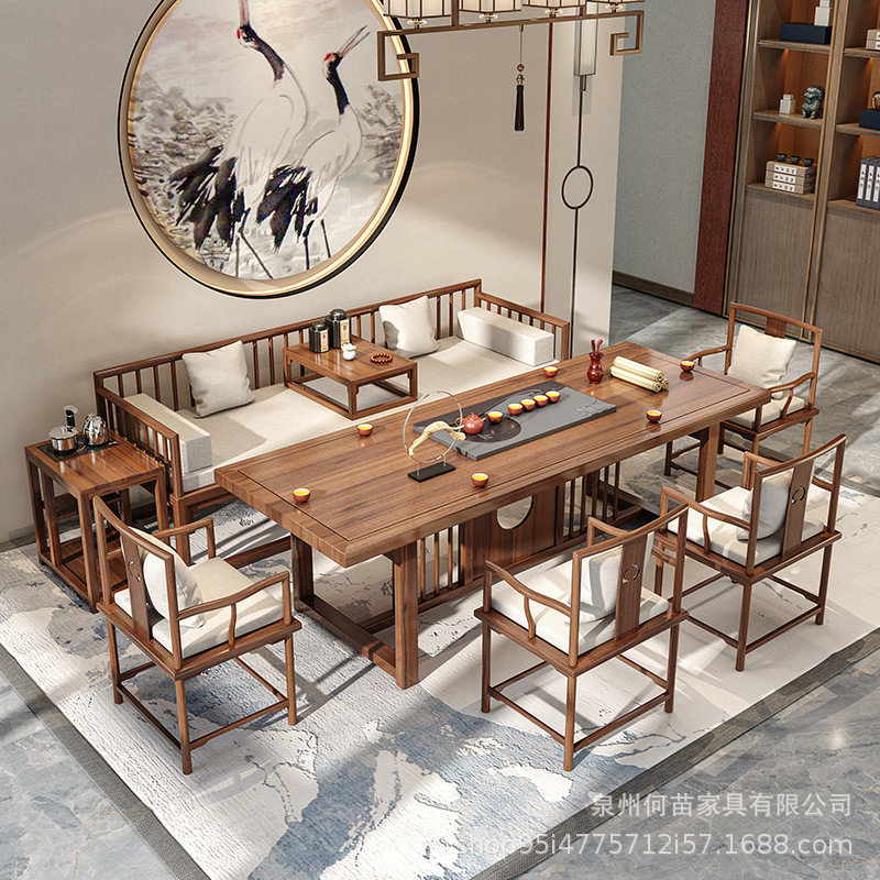 新中式实木茶桌全套家用罗汉床客厅喝茶桌子酒店办公室接待茶桌椅