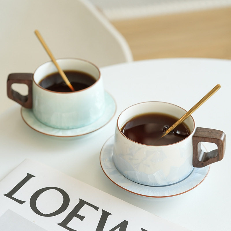结晶釉冰晶窑变咖啡杯套装高档精致陶瓷杯碟套装办公室水杯马克杯