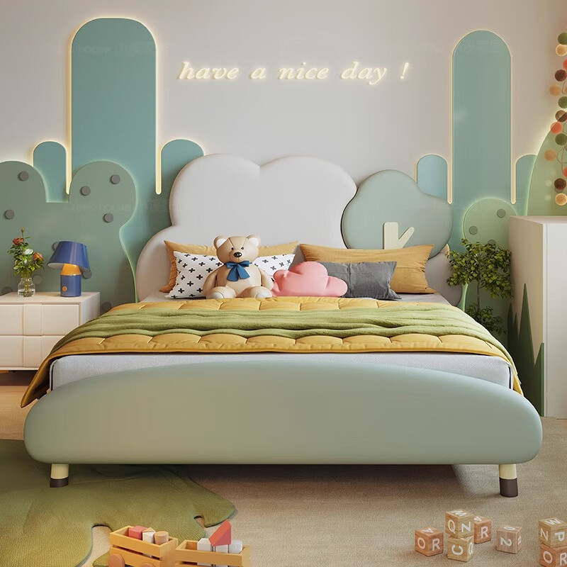 儿童青少年实木真皮储物公主床