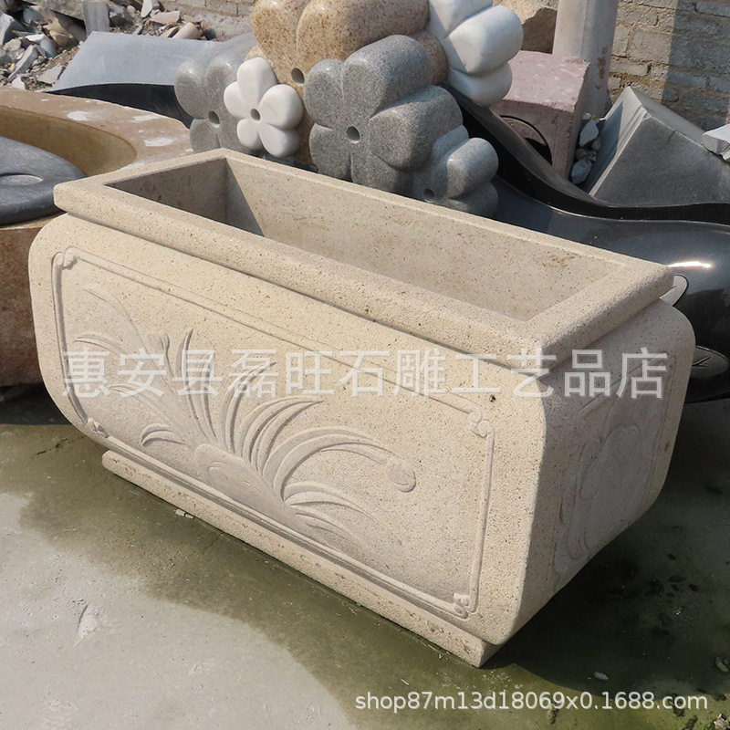 汉白玉仿古欧式长方石雕花盆