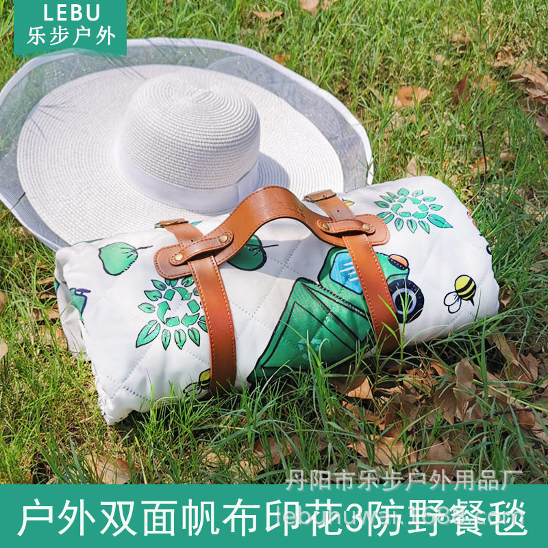 帆布双面印花野餐垫防水防油防污三防全涤棉户外防潮垫草坪垫子