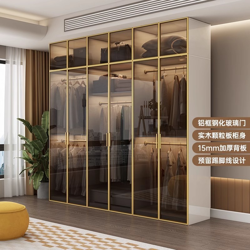 小户型钢化玻璃门衣柜书桌一体