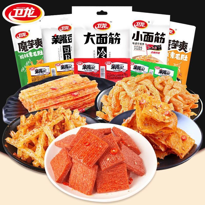 卫龙辣条大面筋辣棒 经典香辣豆皮魔芋爽素毛肚 休闲怀旧风吃海带