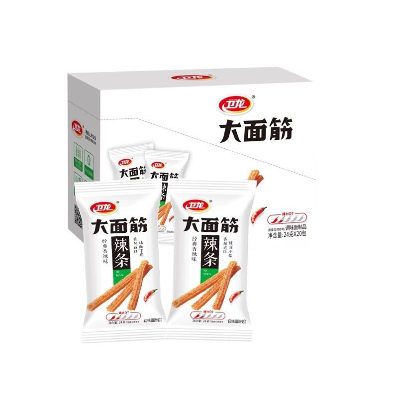 卫龙大面筋香辣网红辣条调味面制品小吃零食包邮 24g*20包盒装