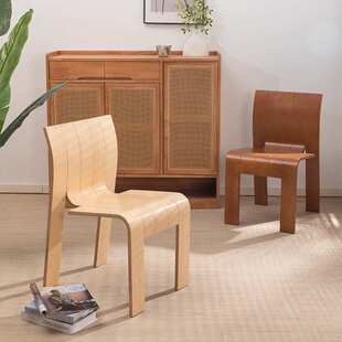 中古风餐椅家用靠背复古网红设计师单人实木黑色餐厅凳子简约椅子