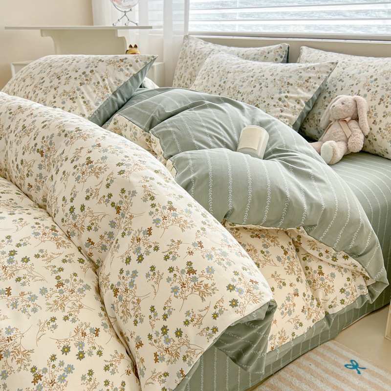 春季新品田园小碎花纯棉床上四件套全棉被套床笠床包组
