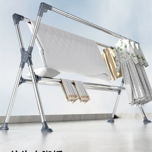 折叠晾衣b架落地室外家用阳台卧室内不锈钢凉伸缩简易晒被子神器