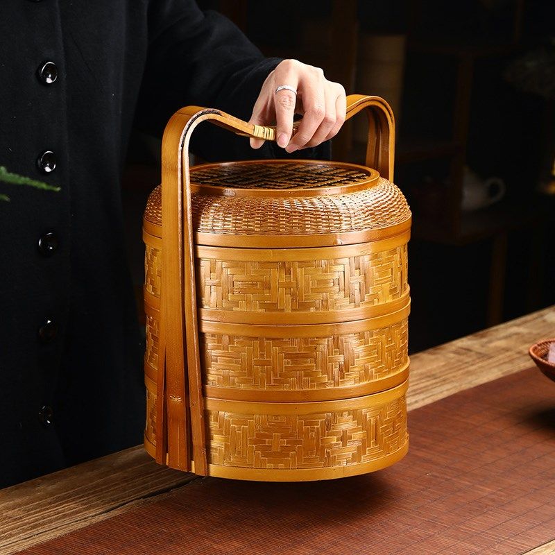 手工竹编提篮复古食盒多层t送餐篮果篮收纳筐竹编野餐篮茶具收纳,特色手工艺,竹编/竹雕,淘宝优惠券,粉丝福利购,淘宝优惠卷